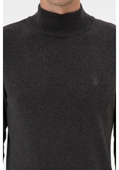 U.S. Polo Assn. Erkek Slim Fit Boğazlı Antrasit Melanj Basic Kazak 50313712-VR081