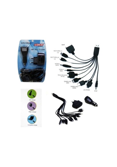 Sarj Cihazı Çok Uclu 10 Lu + Usb 12v - 220v