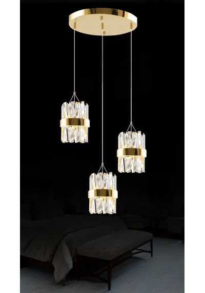 Roxy 3'lü Sarkıt Taşlı Led Avize 3028-q45-1w-ev Gold