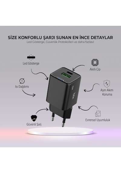 Bix BX2P30G GaN 30W Çift Portlu Şarj Cihazı Siyah