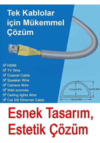 Greentech Esnek Kablo Kanalı Şeritli Gri / Gt-kk10
