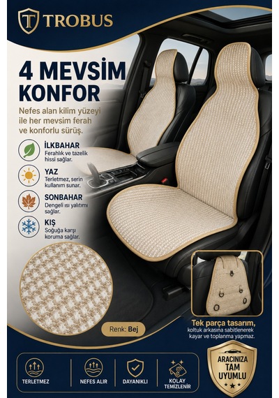 Toyota Rav4 2019 Ve Sonrası Üniversal Örme Ön 2 Parça Minder Terletmez Kaymaz Taban Bej