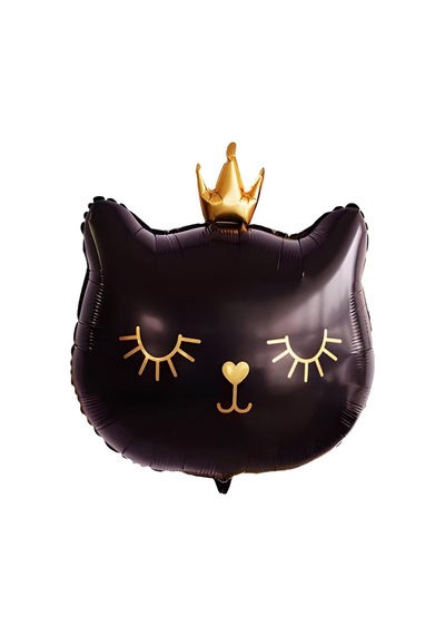 Taçlı Siyah Kedi Folyo Balon 1 Adet 76x 64.5 Cm