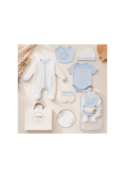 Omeca Concept 5'li Bebek Giyim Seti I Love My Daddy Baskılı Mavi Tulum, Body, Şapka, Önlük Ve Eldiven