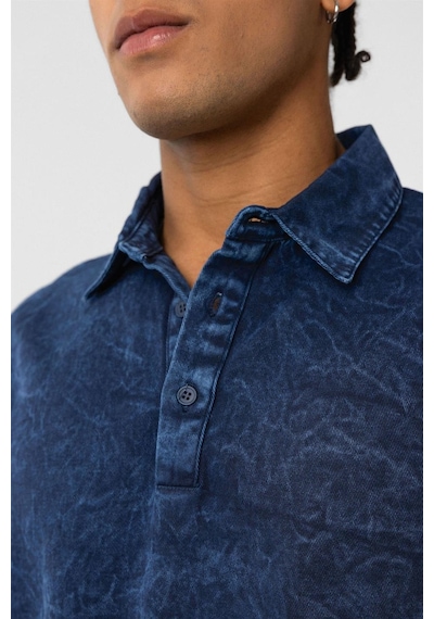 Vamos Yıkamalı Triko Oversize Polo Yaka Tişört V70-53 İndigo
