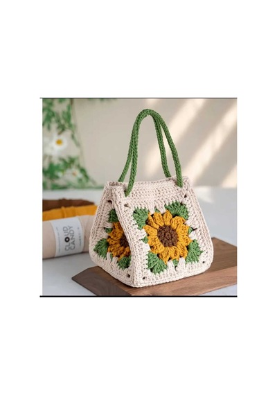 Melonndesign Kurbağa Motifli Model Handmade Örgü % 100 Cotton Kadın El Çantası Bej