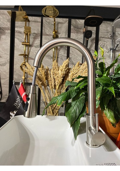 İsaoğlu Yapı Inox Ginza Design Spiralli Mutfak Bataryası Spiralli Evye Musluğu Oynar Başlıklı Mutfak Bataryası