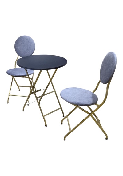 Katlanabilir Gri Kumaş Metal Goldmasa Ve Sandalye Takımı - 2 Sand