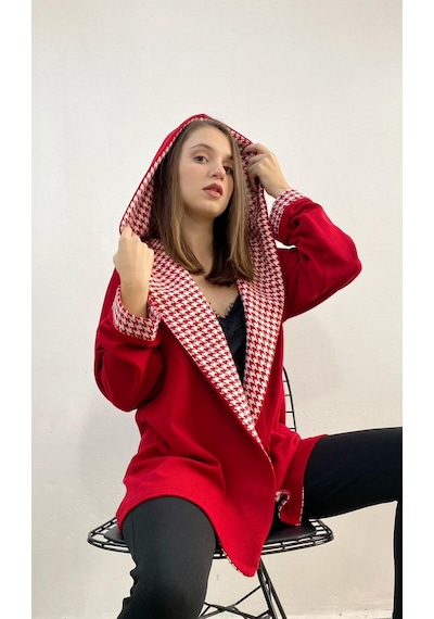 Mois Atelier Kazayağı Detaylı Kırmızı Triko Hırka, Tasarım, Hediye, Büyük Beden, Tesettür Kırmızı