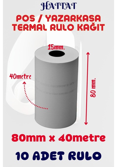 Hattat Termal Pos Rulo 10 Adet Rulo 80 MM x 40 M