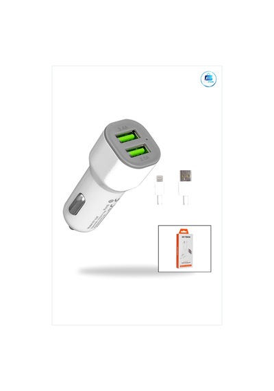 Araç Şarj Cihazı Çift Usb 3.4a 2.0a Hızlı Başlık Lightning Kablo