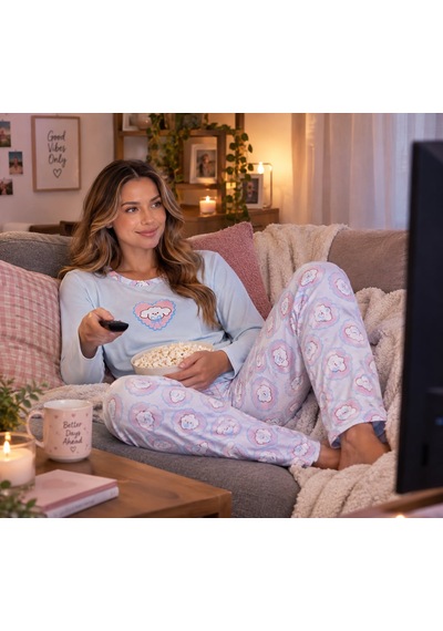 Seamlife Kadın Uzun Kollu Desenli Pijama Takımı Sevimli Desenli Ev Giyim Seti Açık Mavi Seamlife Kadın Uzun Kollu Desenli Pijama Takımı Sevimli Desenli Ev Giyim Seti Açık Mavi