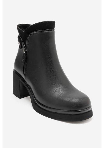 Luvi Shoes Raphael Siyah Cilt Kalın Topuklu Kadın Bot