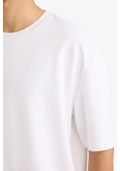 Defacto Oversize Geniş Kalıp Bisiklet Yaka Kısa Kollu Basic Düz Ağır Kumaş Tişört X3926az26spwt34 Beyaz-wt34