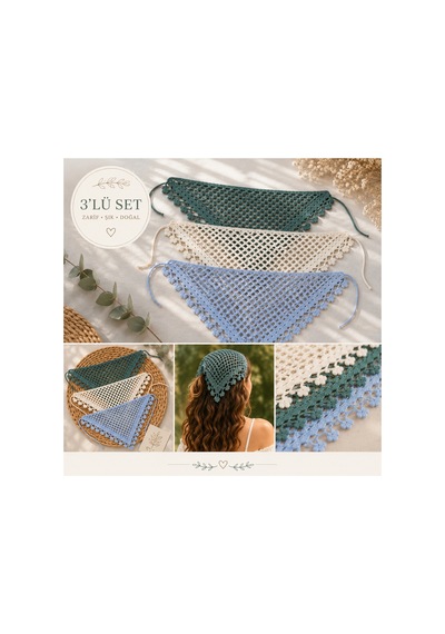 Örgü Bandana 3 Lü Set Mavi Krem Yeşil - 921866770 Mavi Krem Yeşil