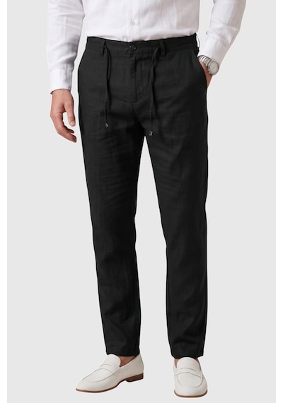 Rizzup Siyah Slim Fit Likralı Keten Dokulu Lastikli Belli İpli Yazlık Erkek Pantolon 2603001
