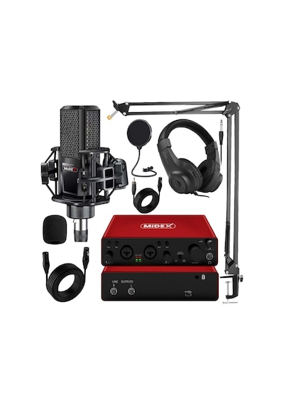 Midex Superior Pack-1 Stüdyo Kayıt Ekipmanları Glx-800 Ses Kartı Mx-2020 Stüdyo Mikrofon
