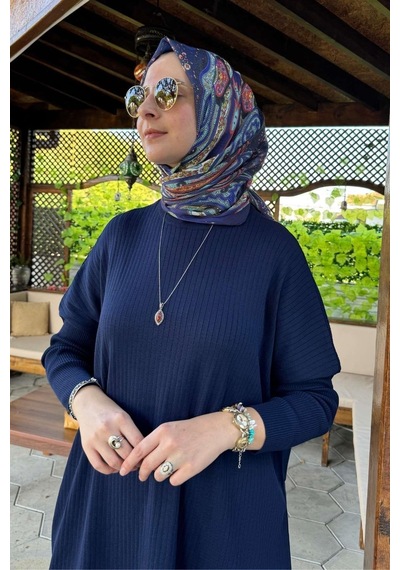 Rabia Şamlı Dora Triko Tunik Lacivert Çok Renkli