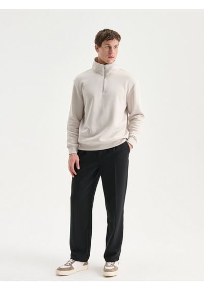 Lcw Vision Bej Fermuarlı Dik Yaka Erkek Kalın Sweatshirt