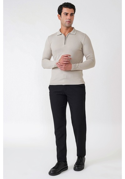 Comfort Fit Yan Cepli Esnek Pamuklu Siyah Pantolon P 1234