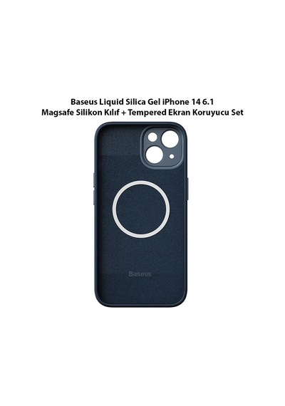 Baseus Liquid Silica Gel İphone 14 6.1 Magsafe Silikon Kılıf + Tempered Ekran Koruyucu Set- 5775