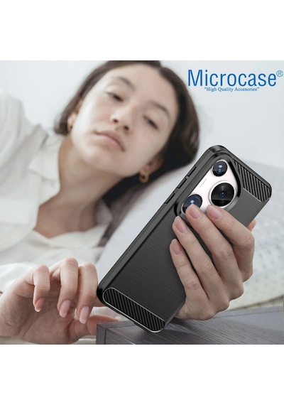 Microcase Huawei Pura 70 Ultra Brushed Carbon Fiber Silikon Kılıf - Siyah Al3332