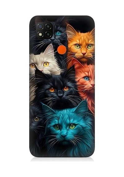 Xiaomi Redmi 9c Uyumlu Renkli Sevimli Kedi Yüzleri Desenli Silikon Kılıf