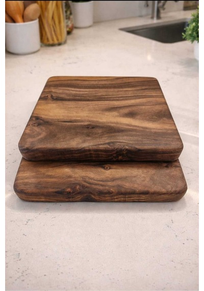2 Adet Ceviz Ağacı Nihale 16x16 Cm Doğal Masif Ahşap Tencere & Çaydanlık Altlığı