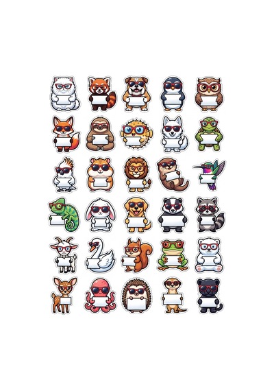 30 Adet Chibi Sevimli Hayvan Sticker Seti - Laptop Telefon Ajanda İçin Çok Renkli