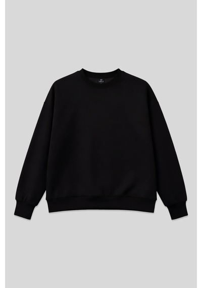 Siyah Basic O Yaka Oversize Kadın Sweatshirt - 97053 Siyah