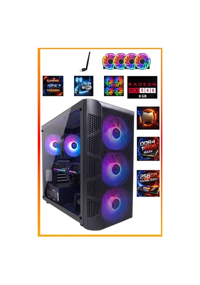 Comloji CMLJ05 R5-5500 16 GB 256 GB SSD RX580 Free Dos Masaüstü Oyuncu Bilgisayarı
