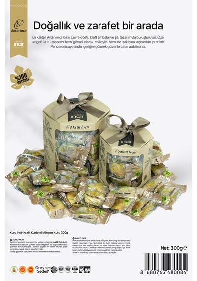 300g Kuru Incir Kraft Kurdeleli Altıgen Kutu 300 G