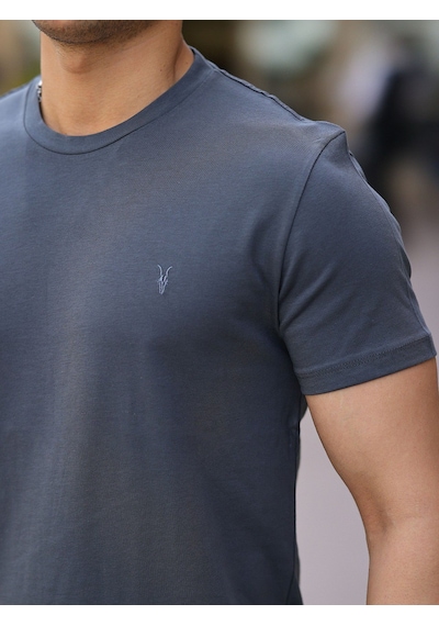 Erkek Füme Slim Fit Bisiklet Yaka Tişört Füme