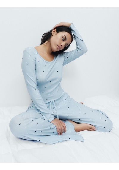 Marks & Spencer Desenli Pijama Takımı T37002238j Mavi