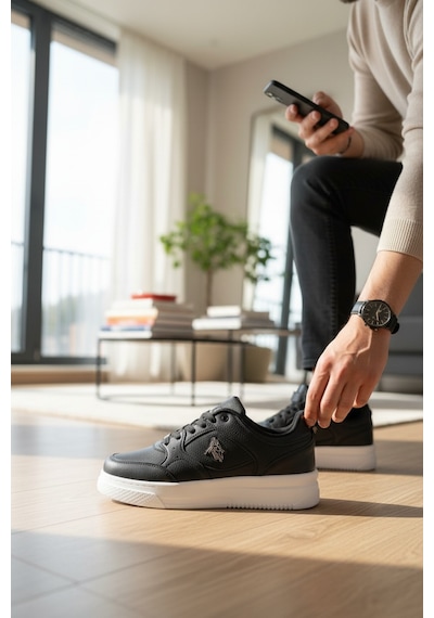 Enoch Dunk Low Kalın Düz Tabanlı Erkek Casual Sneaker Siyah - Beyaz