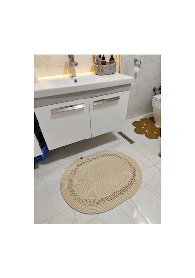 Jüt Desenli Kapı Önü Paspas Banyo Paspası Balkon Paspası Hediyelik Ev Eşyası Krem Krem