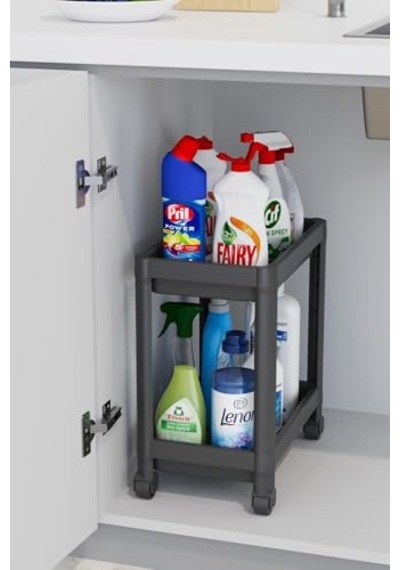 2 Katlı Tekerlekli Düzenleyici Raf Mutfak Tezgah &amp Amp Evye Altı Dolap İçi Organizer, Banyo Deterjanlık Ve Şa Diğer 08450014