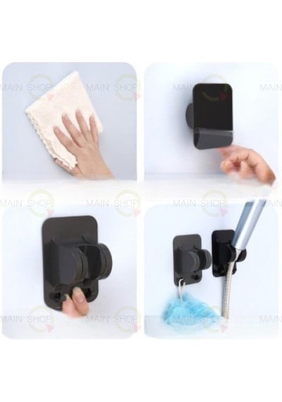 Mainshop Kolay Kurulum, Matkap Gerektirmeyen Duş Başlığı Tutacağı Çift Kancalı M-049 Siyah