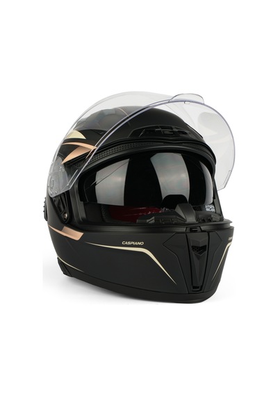 Caspiano Homer Full-face Led Işıklı Glossy Black / Gold Motosiklet Kaskı Ece-r 22.06 Sertifikalı Sarı
