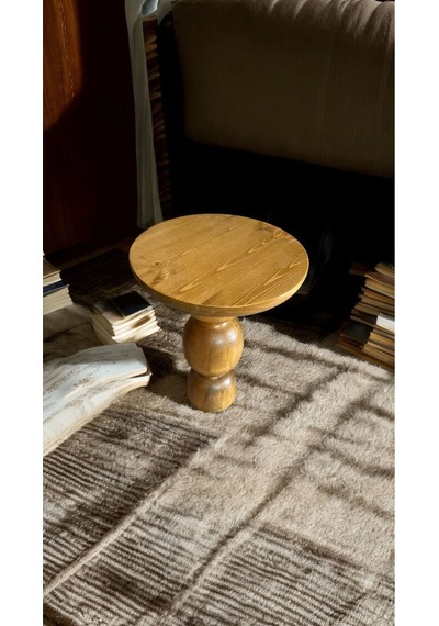 Simillo Wooden Ahşap Tekli Mantar Yan Sehpa Modern Koyu Ceviz Renkli Fiskos Koyu Ceviz