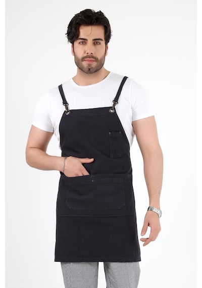 Barista Askılı Önlük Çift Cepli - Füme-12774 Füme