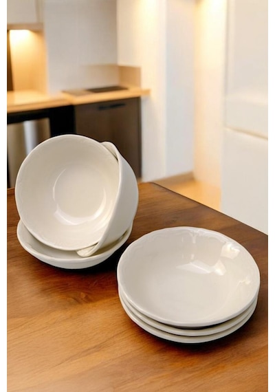 Digithome Mercan 6 Lı Porselen Servis Salata Kasesi Çerezlik 13 Cm Beyaz C1-1-421