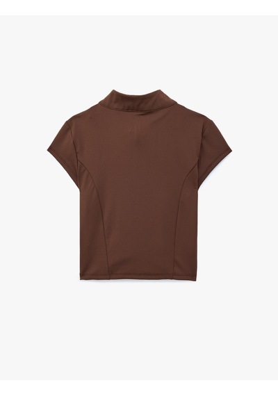 Koton Yarım Fermuarlı Slim Fit Dik Yaka Kısa Kollu Spor Tişört Kahverengi 7wak10141nk Kahve