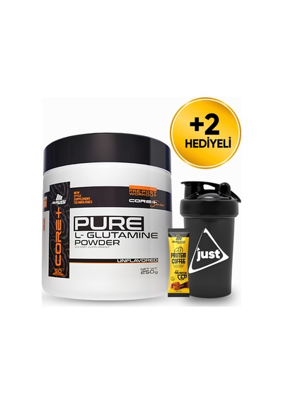 Mustang Nutrition Core+ Pure L-glutamine Powder 250 Gr Glutamin 50 Servis + Shaker + Protein Kahve Hediyeli Aromasız