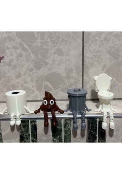 4'lü Eğlenceli Banyo Dekoratif Figür Seti/tuvalet Kağıdı, Kaka Emojisi, Çöp Kovası, Klozet Diğer