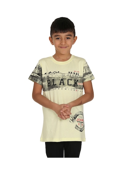 Toontoy Kids Toontoy Erkek Çocuk T-shirt Black Baskılı Sarı