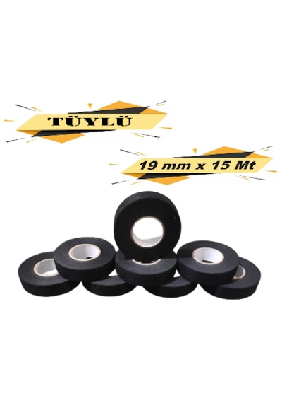 Tüylü Bez Bant Elektrik Kablo Bandı 19 Mm X 15 Metre 8 Adet