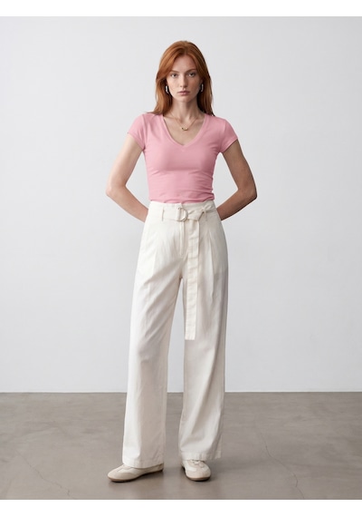 DİLVİN 32799 V Yaka Top-toz Pembe