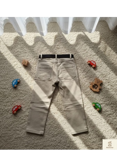 Nanica Kids Minibohe Kemerli Çocuk Kanvas Pantolon Bej Bej