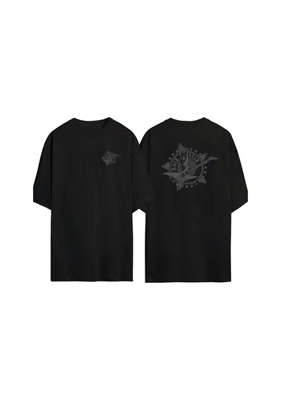 Thewert Unisex Rock Star Logo İllüstrasyon Ön Arka Baskılı Sıyah Oversize T-shirt Siyah